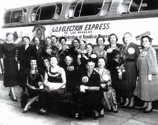 NFRW members prepare for the G.O.P. Election Express bus tour in September 1954.